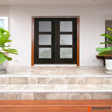 BRIGHTON Modern Fiberglass 3 Lite Satin Glass Double Door - Krosswood