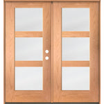 BRIGHTON Modern Fiberglass 3 Lite Satin Glass Double Door - Krosswood