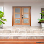 BRIGHTON Modern Fiberglass 3 Lite Satin Glass Double Door - Krosswood