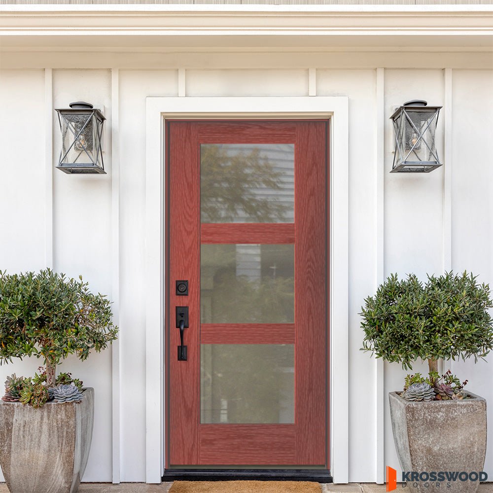 Front Doors Modern Fiberglass Wood Like Frosted Glass Front Door | Krosswood Doors