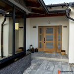 BRIGHTON Modern Fiberglass 3 Lite Satin Glass Exterior Door - Krosswood