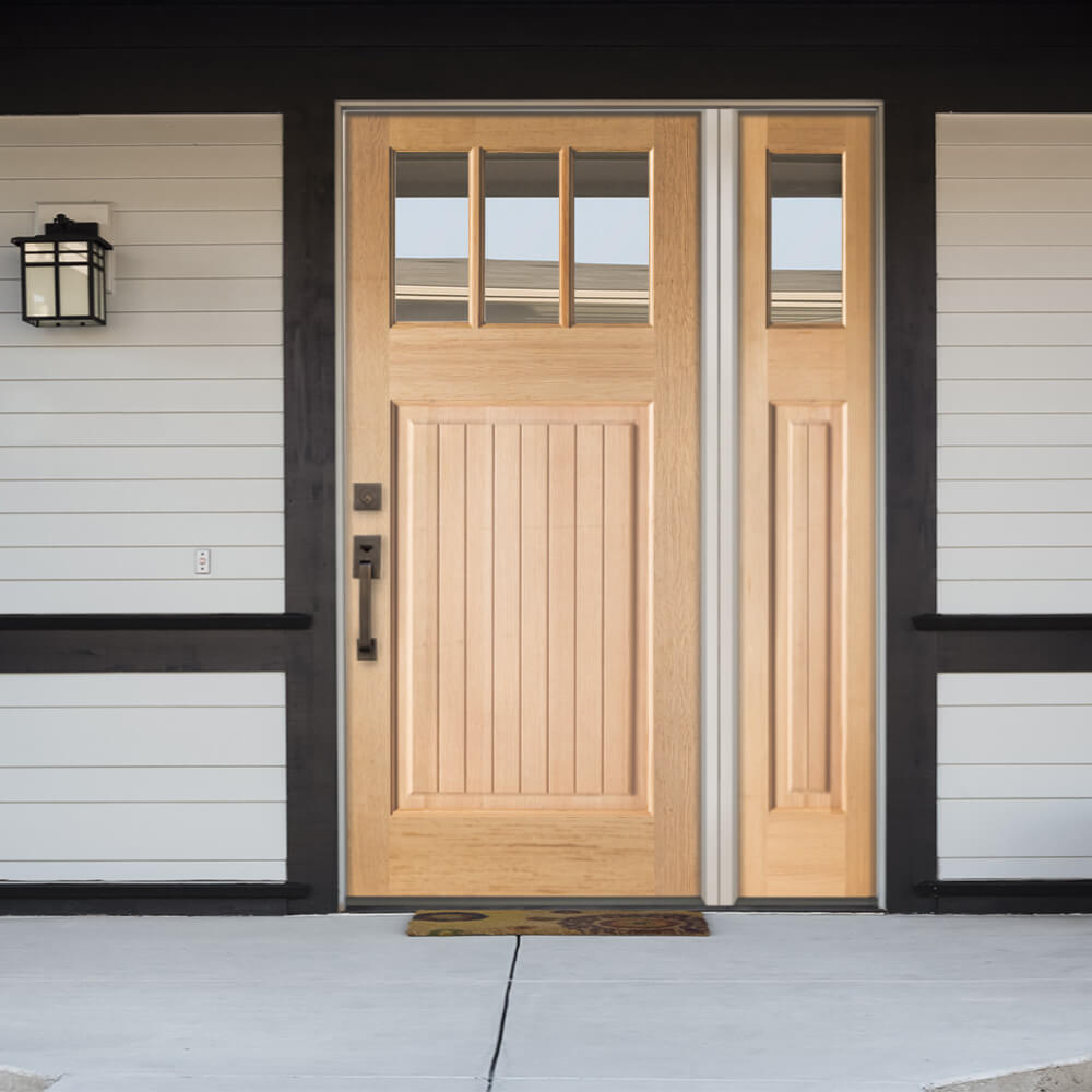 Craftsman Douglas Fir 3 Lite Clear Glass Exterior Door - Krosswood