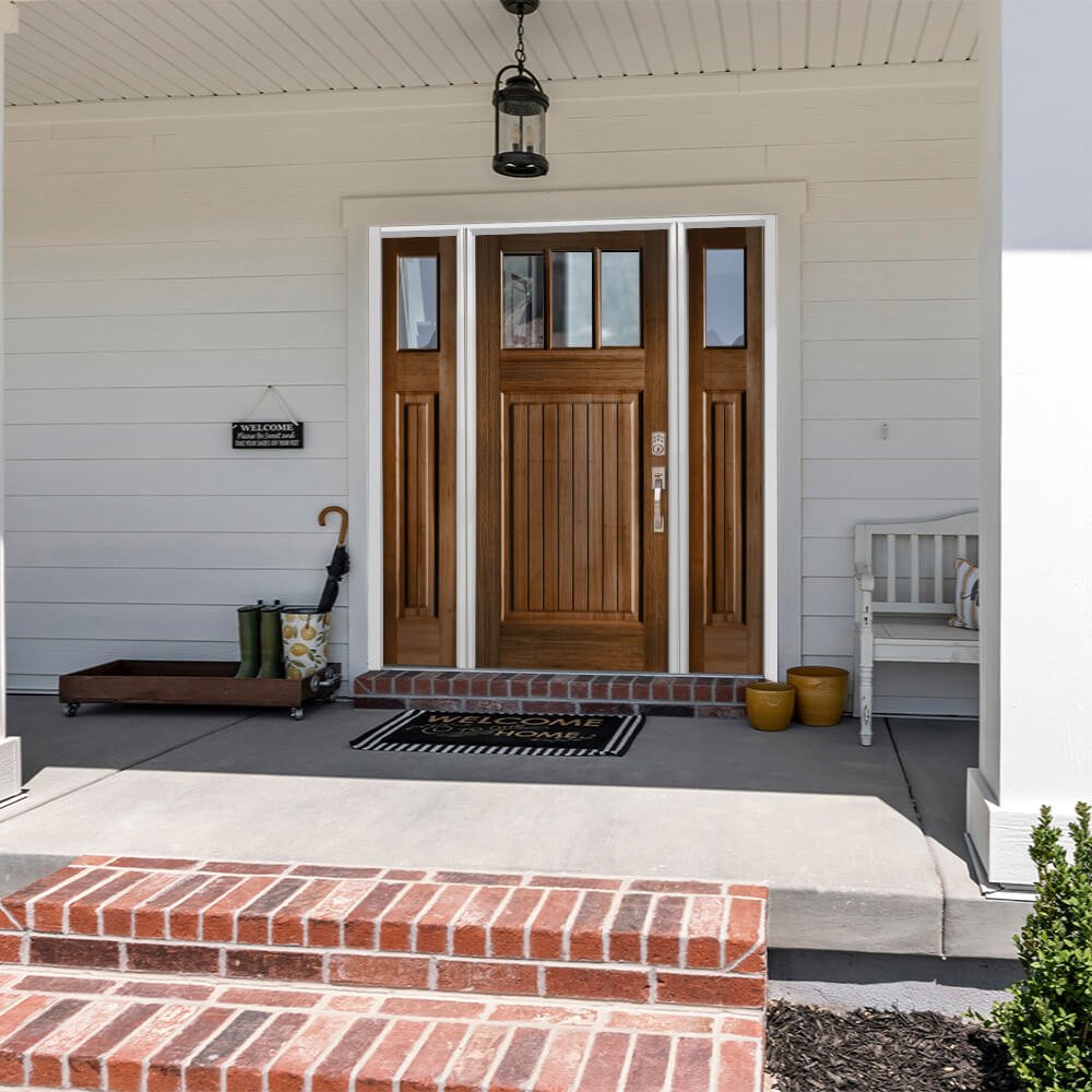 Craftsman Douglas Fir 3 Lite Clear Glass Exterior Door - Krosswood