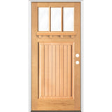 Craftsman Douglas Fir 3 Lite Glass Dentil Shelf Exterior Door - Krosswood