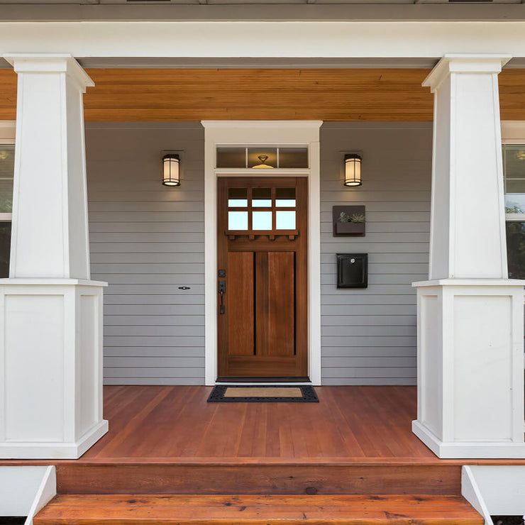 Craftsman 6 Lite Glass Window Wood Door with Dentil Shelf | Krosswood ...