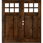 Craftsman Knotty Alder 6 Lite Clear Glass Exterior Double Door - Krosswood