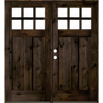 Craftsman Knotty Alder 6 Lite Clear Glass Exterior Double Door - Krosswood