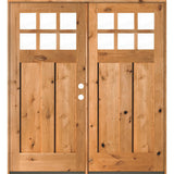 Craftsman Knotty Alder 6 Lite Clear Glass Exterior Double Door - Krosswood