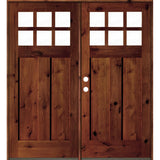 Craftsman Knotty Alder 6 Lite Clear Glass Exterior Double Door - Krosswood