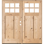 Craftsman Knotty Alder 6 Lite Clear Glass Exterior Double Door - Krosswood