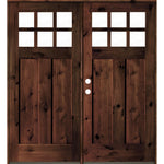 Craftsman Knotty Alder 6 Lite Clear Glass Exterior Double Door - Krosswood