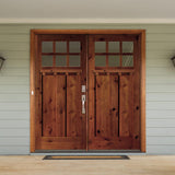 Craftsman Knotty Alder 6 Lite Exterior Double Door with Dentil Shelf - Krosswood