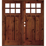 Craftsman Knotty Alder 6 Lite Exterior Double Door with Dentil Shelf - Krosswood