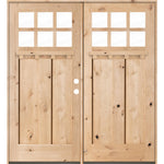 Craftsman Knotty Alder 6 Lite Exterior Double Door with Dentil Shelf - Krosswood