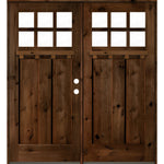 Craftsman Knotty Alder 6 Lite Exterior Double Door with Dentil Shelf - Krosswood