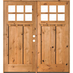 Craftsman Knotty Alder 6 Lite Exterior Double Door with Dentil Shelf - Krosswood