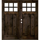 Craftsman Knotty Alder 6 Lite Exterior Double Door with Dentil Shelf - Krosswood