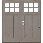 Craftsman Knotty Alder 6 Lite Exterior Double Door with Dentil Shelf - Krosswood