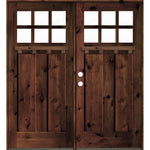 Craftsman Knotty Alder 6 Lite Exterior Double Door with Dentil Shelf - Krosswood