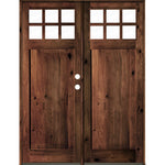 Craftsman Knotty Alder 6 Lite Single Panel Glass Exterior Double Door - Krosswood