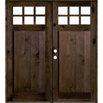 Craftsman Knotty Alder 6 Lite Single Panel Glass Exterior Double Door - Krosswood