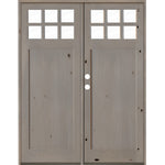 Craftsman Knotty Alder 6 Lite Single Panel Glass Exterior Double Door - Krosswood