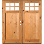 Craftsman Knotty Alder 6 Lite Single Panel Glass Exterior Double Door - Krosswood