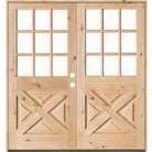 Farmhouse 9 Lite Glass X-Panel Exterior Double Door - Krosswood