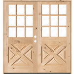 Farmhouse 9 Lite Glass X-Panel Exterior Double Door - Krosswood