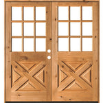 Farmhouse 9 Lite Glass X-Panel Exterior Double Door - Krosswood