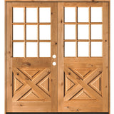 Farmhouse 9 Lite Glass X-Panel Exterior Double Door - Krosswood