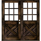 Farmhouse 9 Lite Glass X-Panel Exterior Double Door - Krosswood