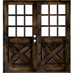 Farmhouse 9 Lite Glass X-Panel Exterior Double Door - Krosswood