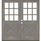 Farmhouse 9 Lite Glass X-Panel Exterior Double Door - Krosswood