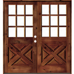 Farmhouse 9 Lite Glass X-Panel Exterior Double Door - Krosswood