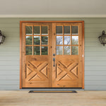 Farmhouse 9 Lite Glass X-Panel Exterior Double Door - Krosswood