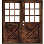 Farmhouse 9 Lite Glass X-Panel Exterior Double Door - Krosswood