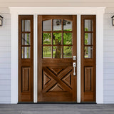 Farmhouse Douglas Fir X-Panel Arch Top Clear Glass Exterior Door - Krosswood