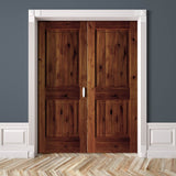 Farmhouse Knotty Alder 2 Panel V-Groove Interior Double Door - Krosswood