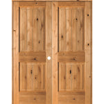 Farmhouse Knotty Alder 2 Panel V-Groove Interior Double Door - Krosswood
