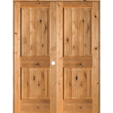 Farmhouse Knotty Alder 2 Panel V-Groove Interior Double Door - Krosswood