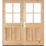 Farmhouse Knotty Alder 4 Lite Glass Exterior Double Door - Krosswood