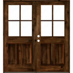 Farmhouse Knotty Alder 4 Lite Glass Exterior Double Door - Krosswood