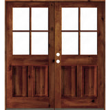 Farmhouse Knotty Alder 4 Lite Glass Exterior Double Door - Krosswood