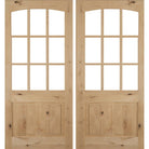 Farmhouse Knotty Alder 9 Lite Glass Arch Top V-Groove Exterior Double Door - Krosswood