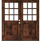 Farmhouse Knotty Alder 9 Lite Glass Exterior Double Door - Krosswood