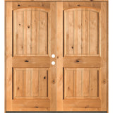 Farmhouse Knotty Alder Arch Top V-Groove Exterior Double Door - Krosswood