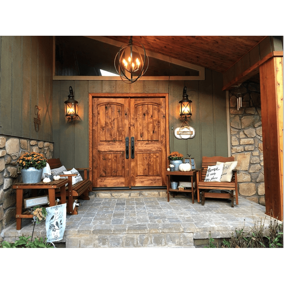 Rustic Knotty Alder Wood Arch Top Wood Double Front Door | Krosswood ...