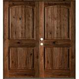 Farmhouse Knotty Alder Arch Top V-Groove Exterior Double Door - Krosswood