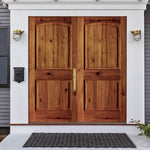 Farmhouse Knotty Alder Arch Top V-Groove Exterior Double Door - Krosswood